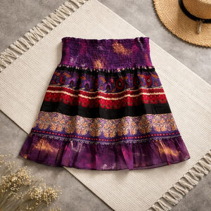 0212 NWT Size Medium Boho crinkle cut colorful midi skirt by Jasmine